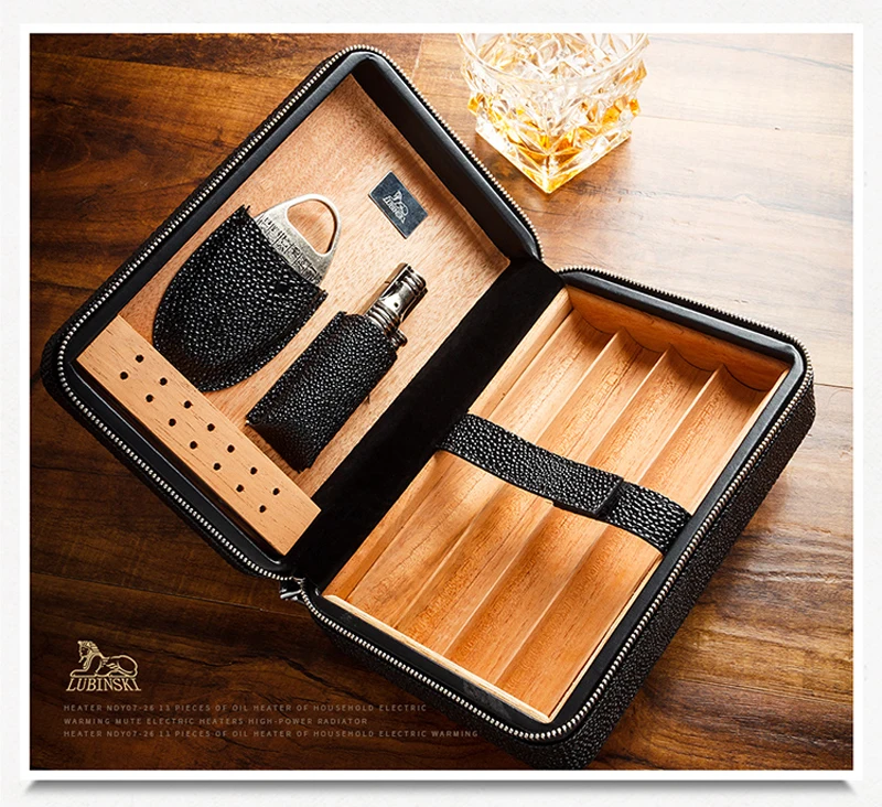 Lubinski кожаное дерево кедра с подкладкой дорожный портсигар чехол Humidor с резак зажигалка набор с увлажнителем для COHIBA сигары 3 цвета