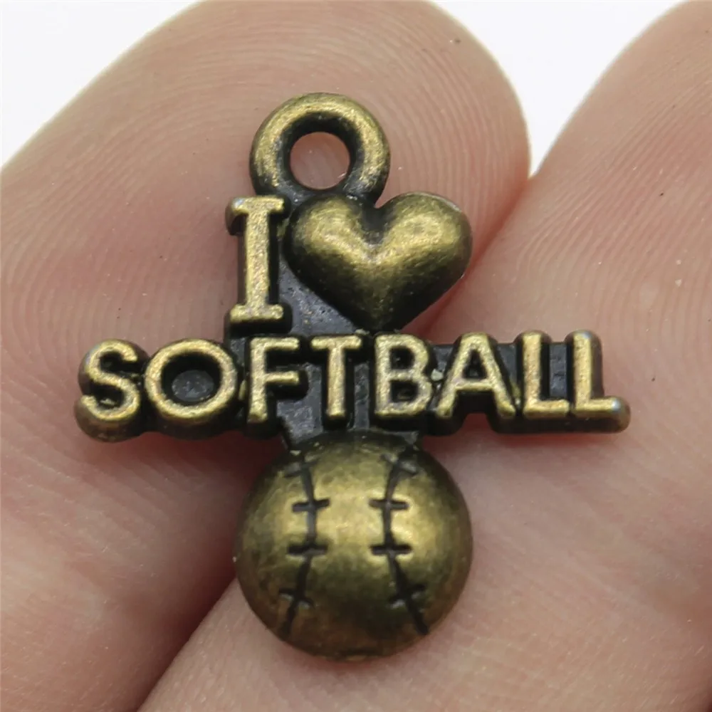 WYSIWYG 5 шт. 20x19 мм Шарм I Love Softball мяч для Софтбола шармы 2 цвета | Украшения и