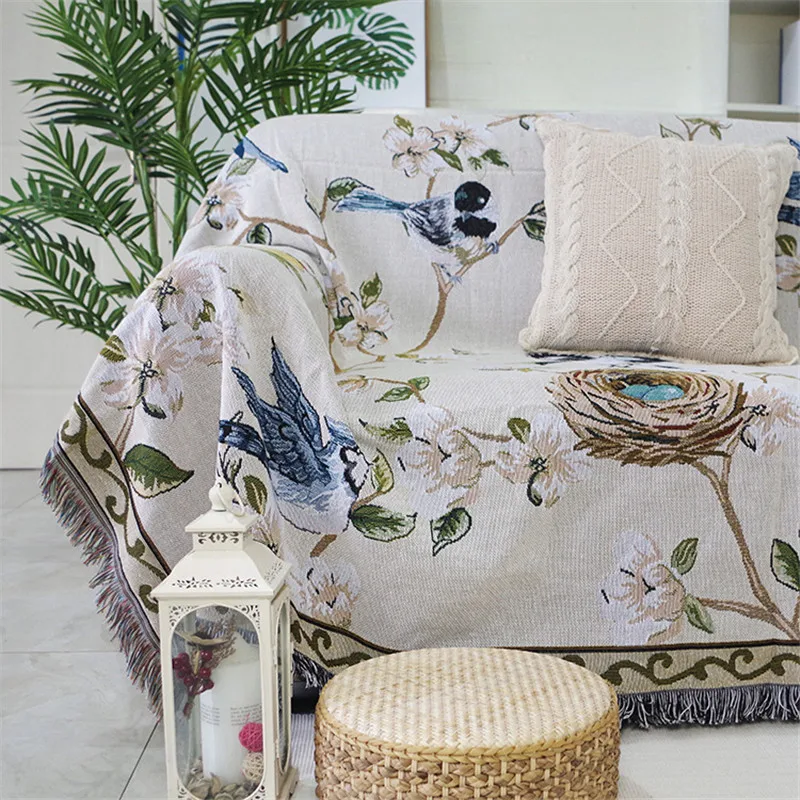

Flower Birds Plaids Knitted Sofa Throw Thread Blanket Knit Chair Sofa Couch Cover Towel Decorative Slipcover Tapestry Bedspreads