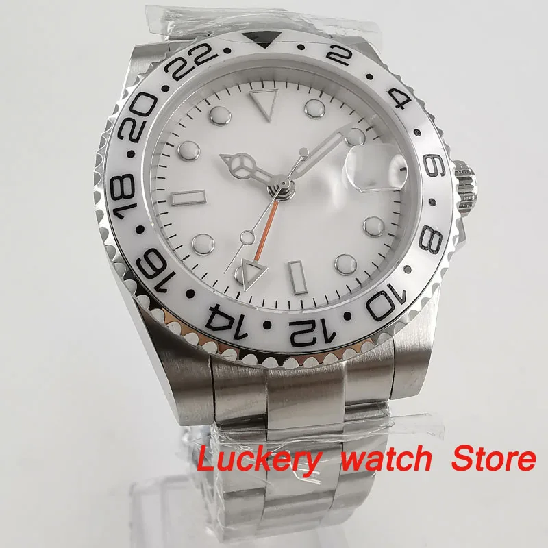 

40mm no logo white dial luminous saphire glass;white Ceramic Bezel GMT Automatic movement men's watch-BA153