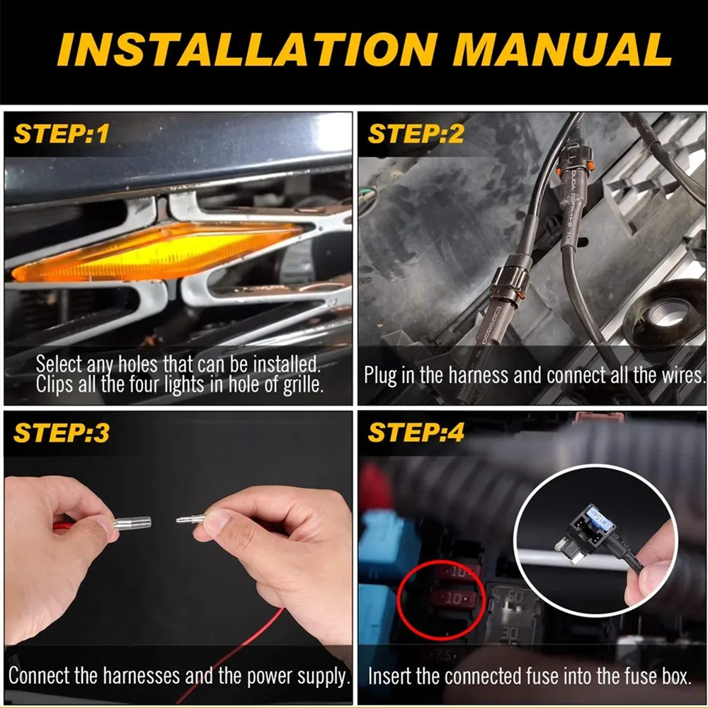 

4 PCS Led Amber Lights with Fuse and Instruction for 2014-2019 Toyota 4Runner TRD Pro Grille Including SR5 TRD off-road, Limite