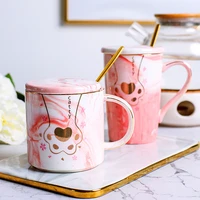 love coffee cup ceramic mug friends travel mugs cute cat foot porcelain christmas couple mug pink
