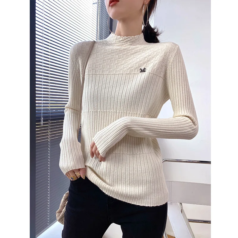 

Spring Winter All-match Half Turtleneck 5 Colors Knitted Cotton Sweater Women Thick Warm Long-sleeved Basic Knit Sweater Ladies
