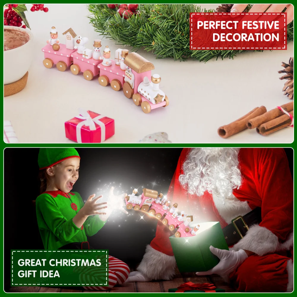 

NUOBESTY Wooden Christmas Train Mini 4 Section Christmas Train Set for Kids Teen