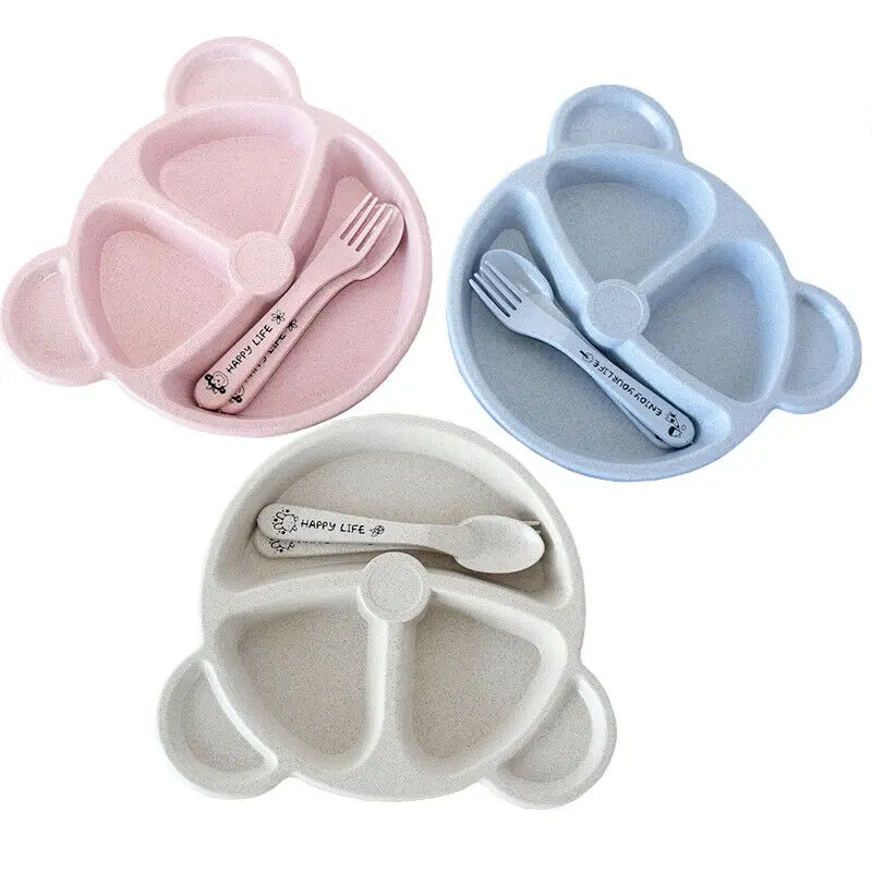 Детская миска + ложка вилка набор посуды для кормления детские блюда с мультяшным