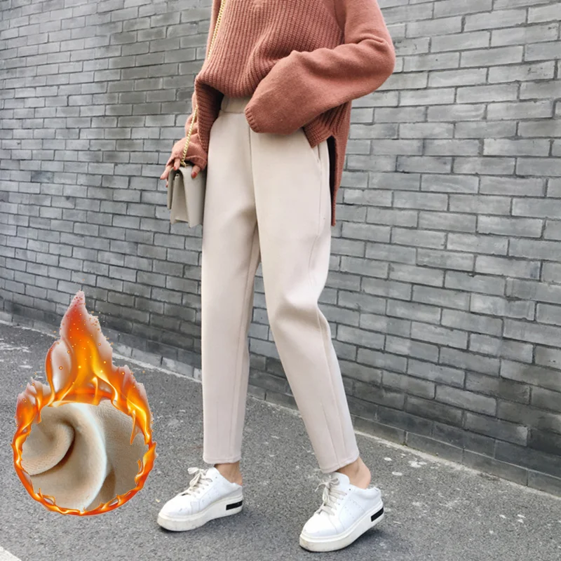 

Women Thick Plus Velvet Casual Pants Women's Warm Loose Harem Trousers Autumn and Winter Elastic High Waist Solid Pants H285