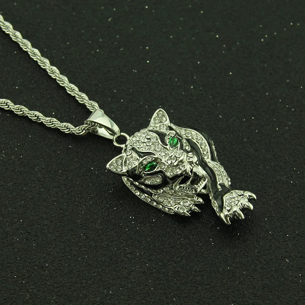 

2020 New Green Eyes Tiger Pendant Domineering Tiger Head Pendant Men's Ms Hip-Hop Punk Necklace