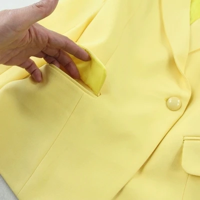 

size Fashion suit suit female large women's professional suit women New yellow Slim one button suit horn side fork pants Set