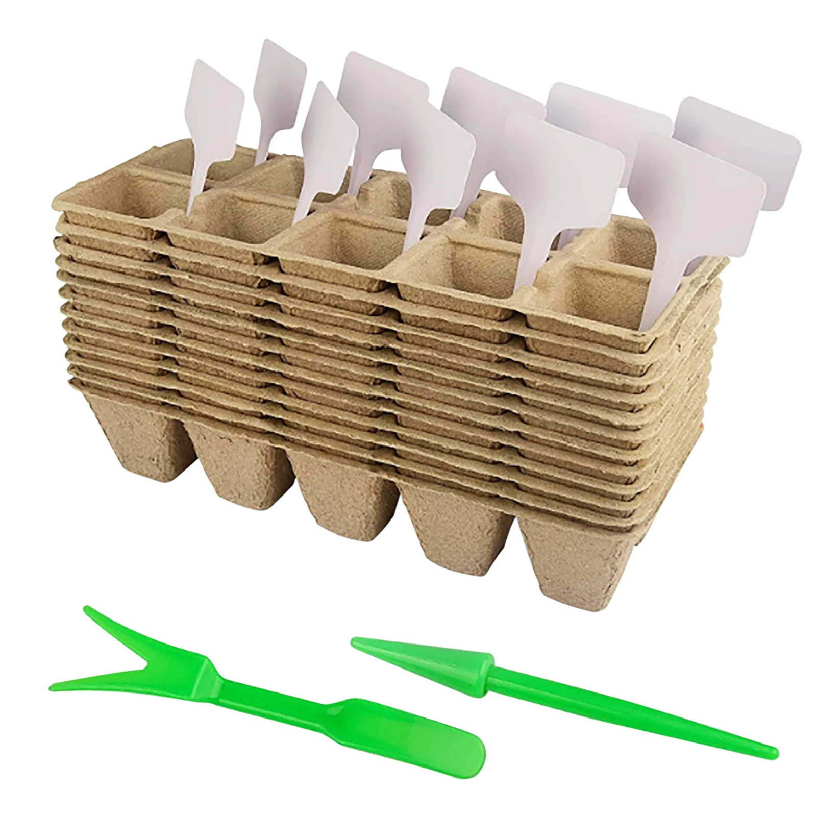 

12pcs 10-Grid Square Peat Pots For Seedlings- Plant Seed Starter Peat Pots Germination Seedling Trays With Plant Marker & Hand