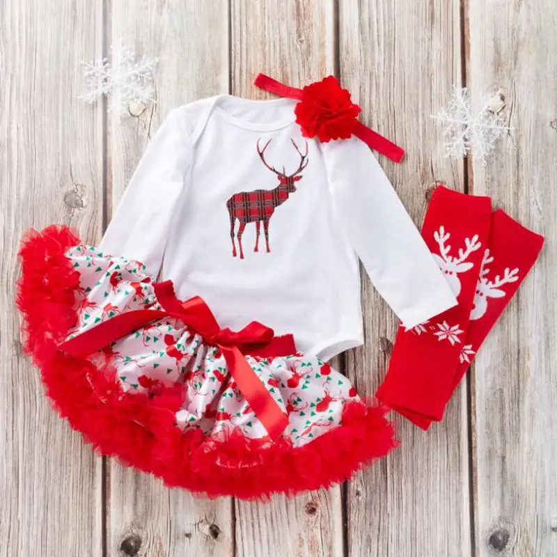 

Mittens Print My First Christmas Girl Bodysuit Tutu Skirt Headband Leg Warmers Newborn Baby Clothes Toddler Christmas Outfits