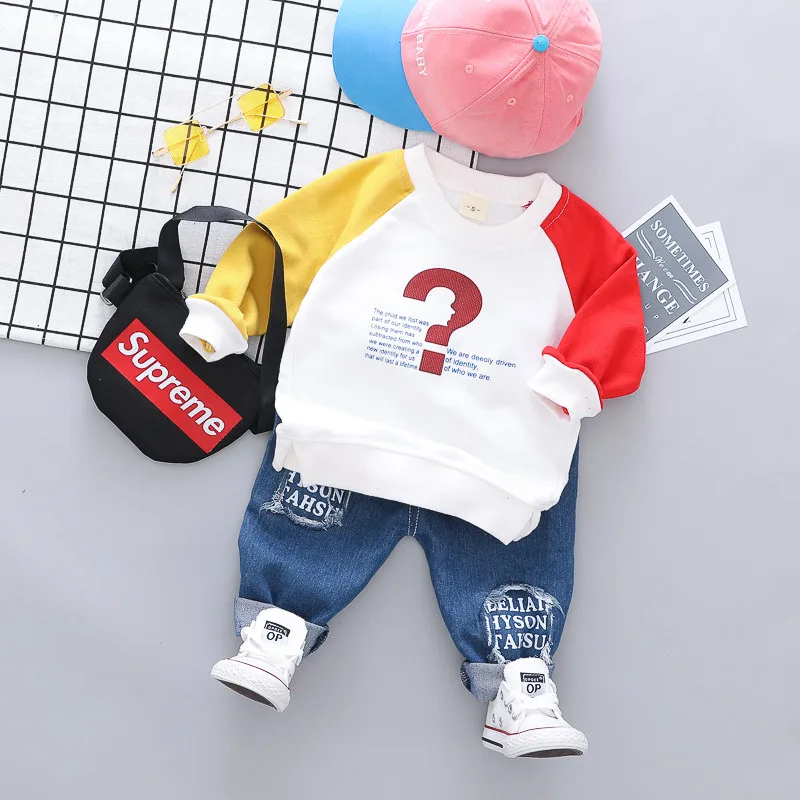 Детские костюмы для мальчиков и девочек Вельветовая футболка с вышивкой буквами