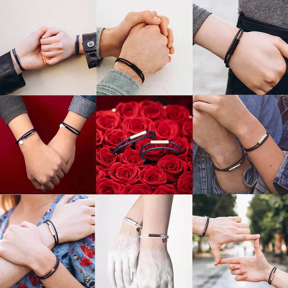 Двухслойный темно синий кожаный браслет модный для пары и с веревкой на цепочке