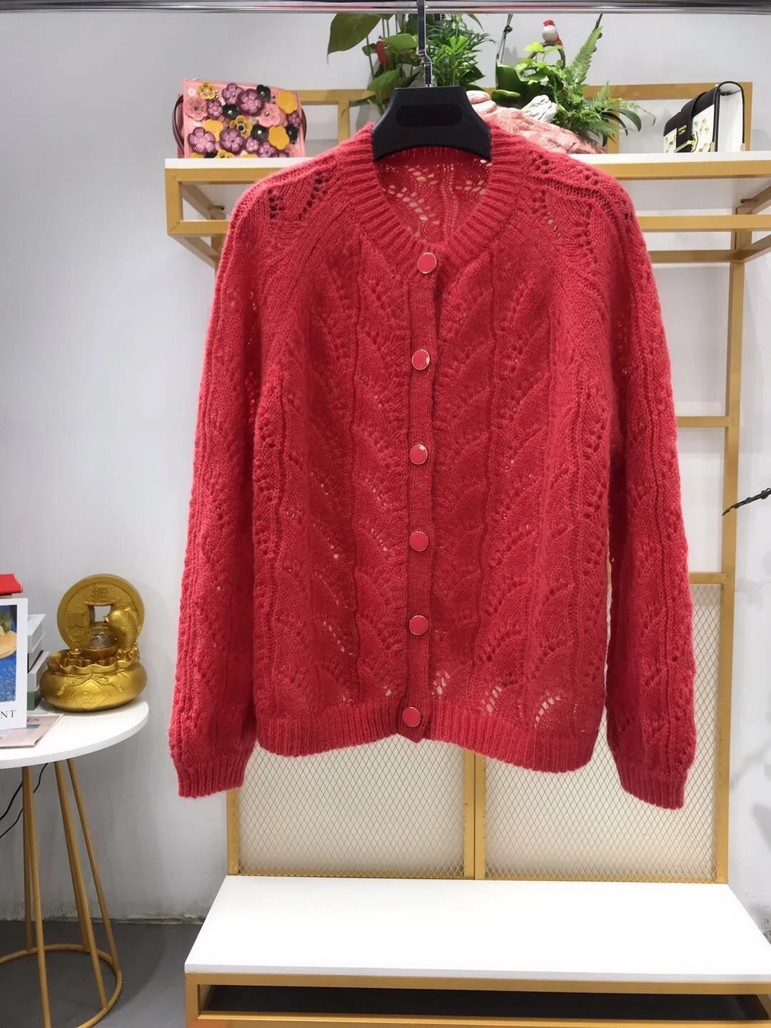 

Spring Women Mohair Soft Cardigan Wool Sweater Red/green Sweater with Buttons