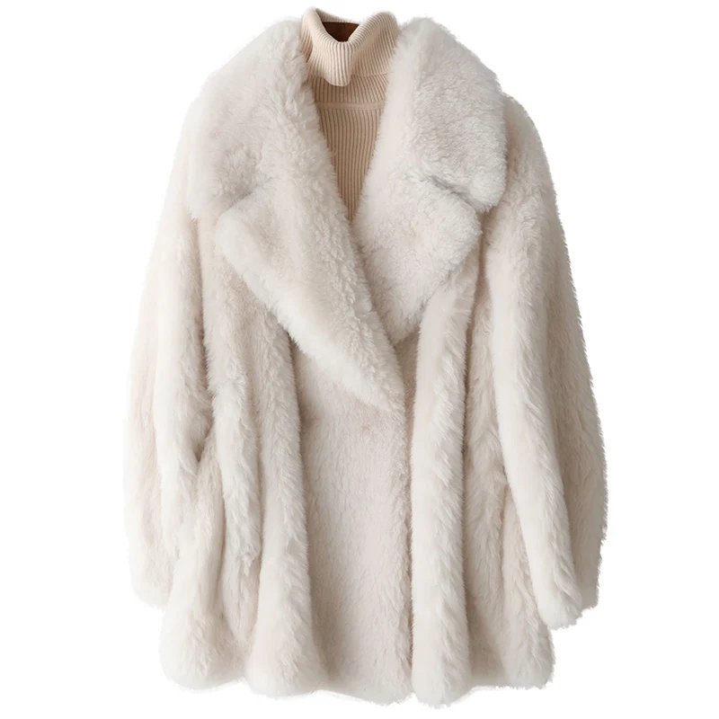 

Женская куртка с широкой талией, длинная теплая куртка из 100%-ной шерсти с отложным воротником, зимнее Композитное пальто, 2021