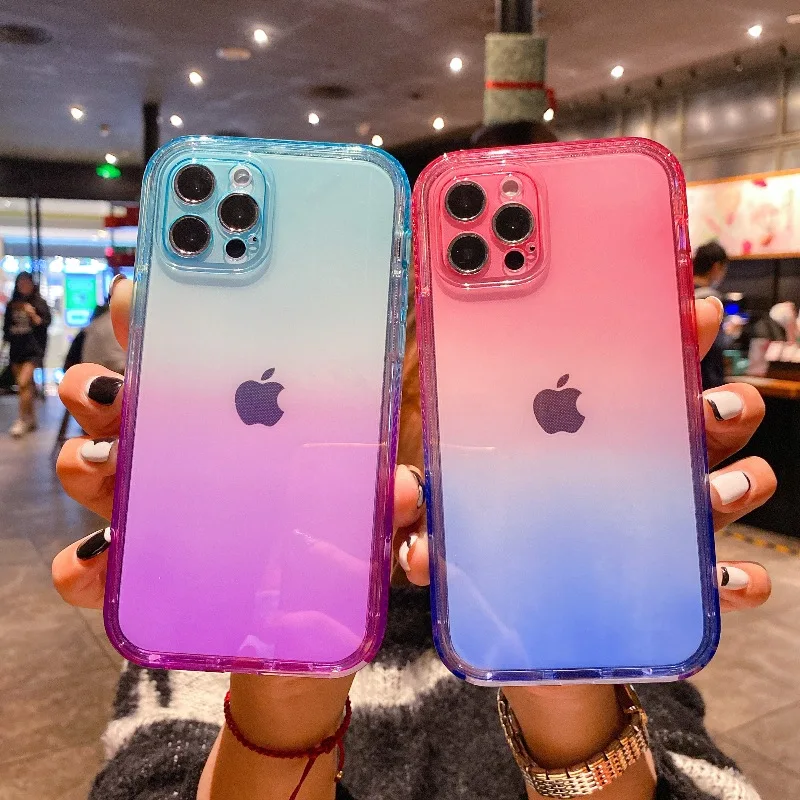 

sumkeymi Gradient Transparent Phone Case For iPhone 13 Pro 11 12 Pro Max XS Max XR X 8 7 Plus Clear Shockproof Bumper Back Cover