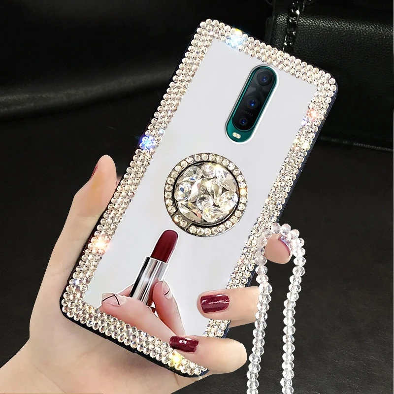 Зеркальный чехол со стразами для OPPO Realme 5 3 Pro C2 A1K A9 A5 A8 2020 F11 F9 RENO 4 10x Zoom Мягкий