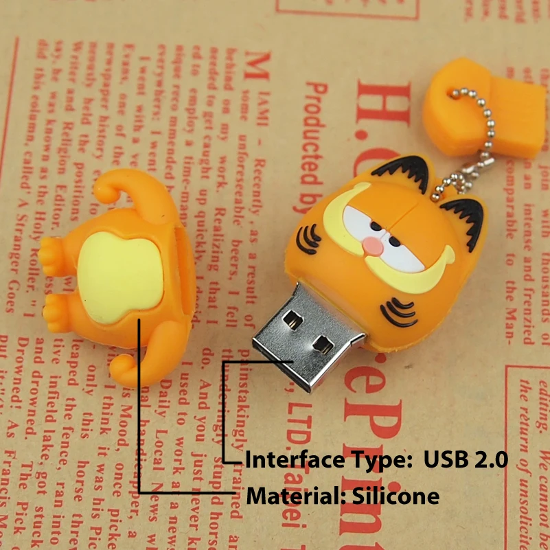 Реальная емкость Usb 2 0 Забавный силиконовый мультяшный флеш накопитель Гарфилд