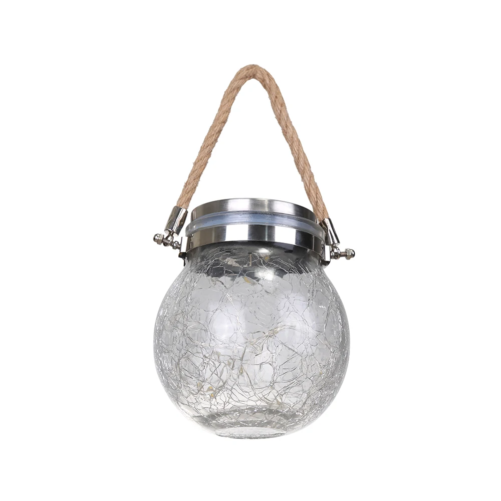

Solar Decor Crack Ball Glass Jar Lamp Solar Powered Desk Night Light Warm White Copper Wire Fairy for Garden Wedding Pool Patio