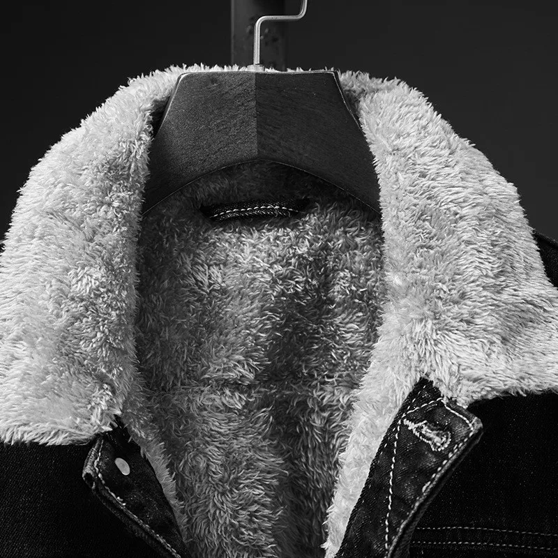 

Winter Mens Thick Warm Fur Lining Denim Jacket Fashion Cowboy Slim Fit Jeans Coat Casual Single Breasted Streetwear Man Jacket