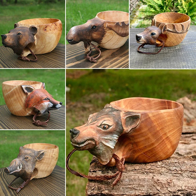 

Hand Carved Cup Scandinavian Kuksa Wooden Mug Camping Gear Coffee Cup Kuksa Guksi Elk Mug Cups Home Decorate