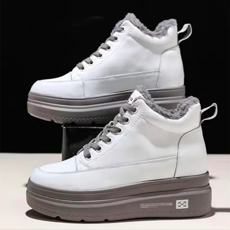 

New High-top Sneakers Women Casual Platform Vulcanize Shoes Leather Fashion Plus Velvet White Shoes Women's Sports Shoes 2021
