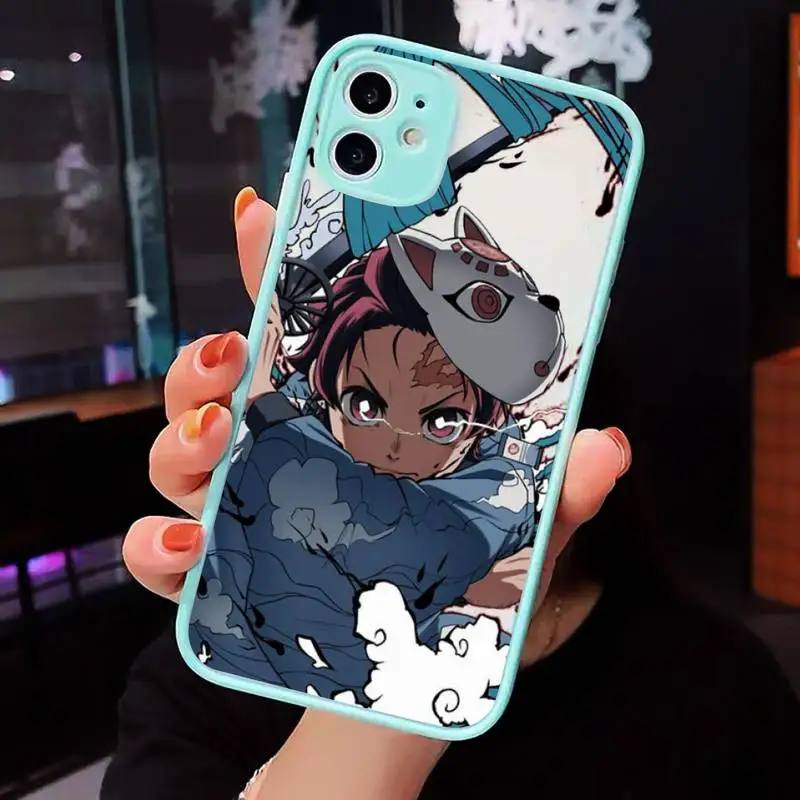 

Demon Slayer Nezuko Kimetsu No Yaiba Phone Case For iPhone 12 11 Mini Pro XR XS Max 7 8 Plus X Matte transparent blue Back Cover