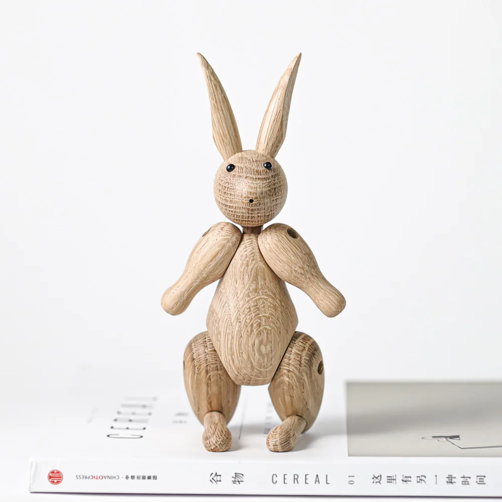 

New Arrivals Nordic Denmark Solid Oak Wooden Rabbit Bear Ornament Home Decoration Figurines Mascot Puppet kids Gifts