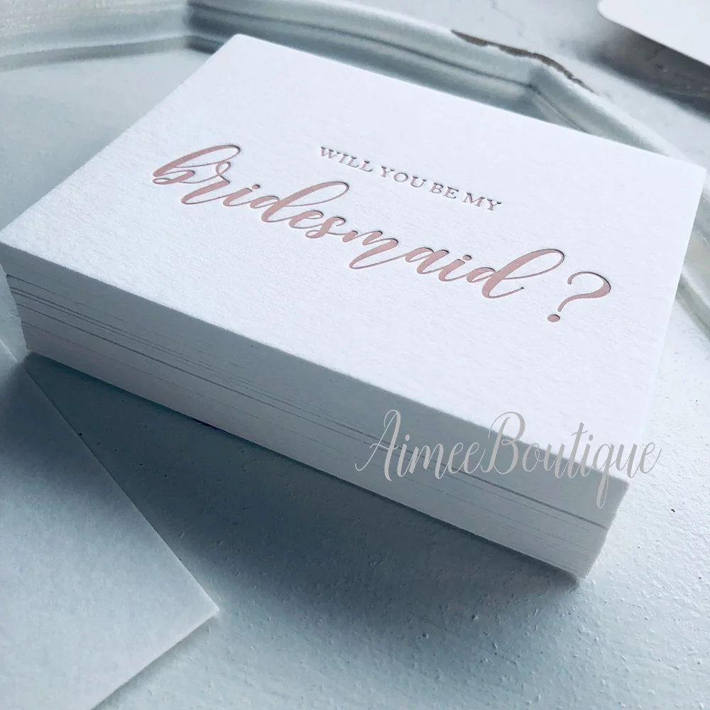 

letterpress will you be my bridesmaid card,blush pink , classic ,new style
