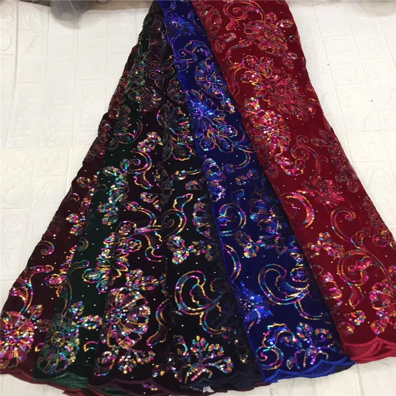 

Latest African Lace Fabric 2021 gold/Purple High Quality Velvet Lace Royal Blue Nigerian Lace African Lace Fabric For Wedding