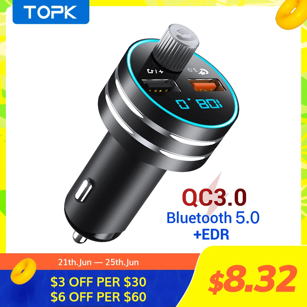 Автомобильное зарядное устройство TOPK G201Q USB Quick Charge 3 0 с двумя зарядными