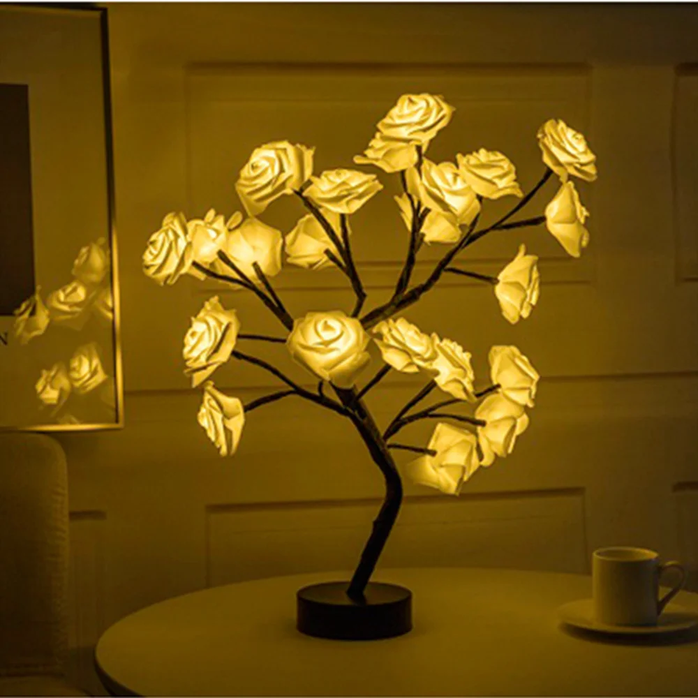 

Indoor Decoration LED Rose Flower Light USB Night Light Christmas Tree Valentine's Gift Lamp Home Bedroom Bedside Table Light