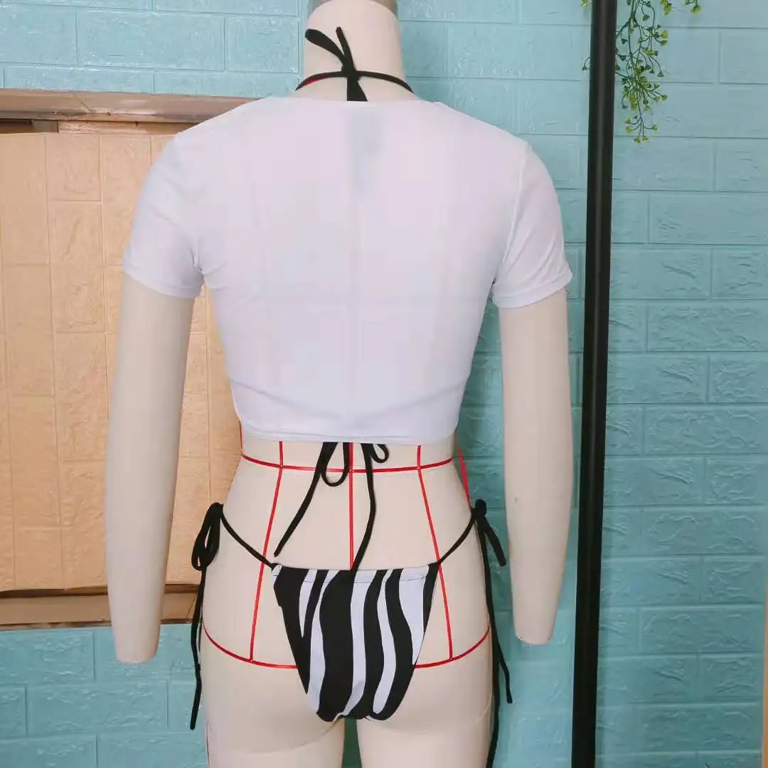 Купальник-бикини с чашками пуш-ап и принтом зебры 3 предмета | Женская одежда