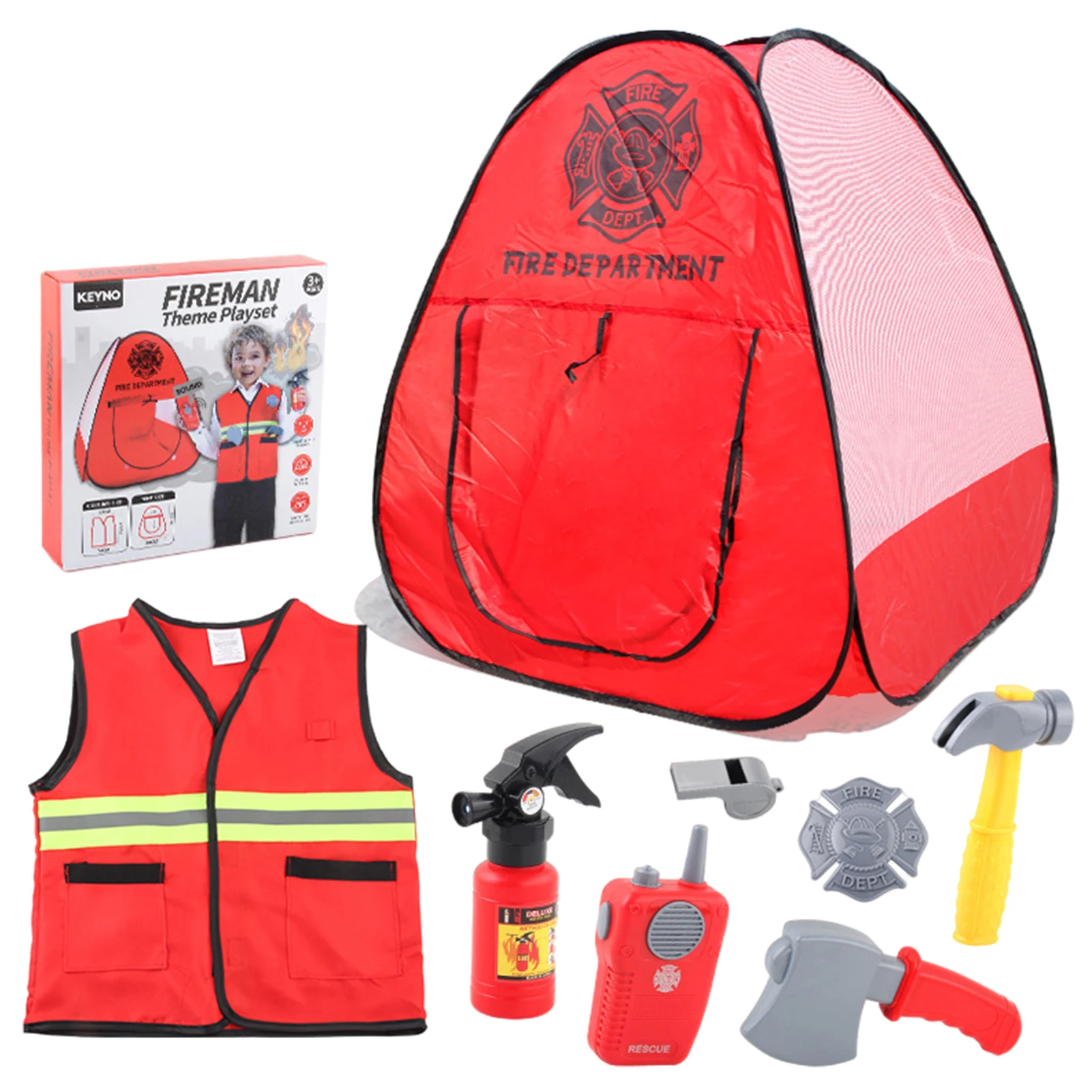 

Halloween Cosplay Costume Firefighter Uniform Simulation Fireman Career Role Play Children Pretend Play Toys Set With Durable