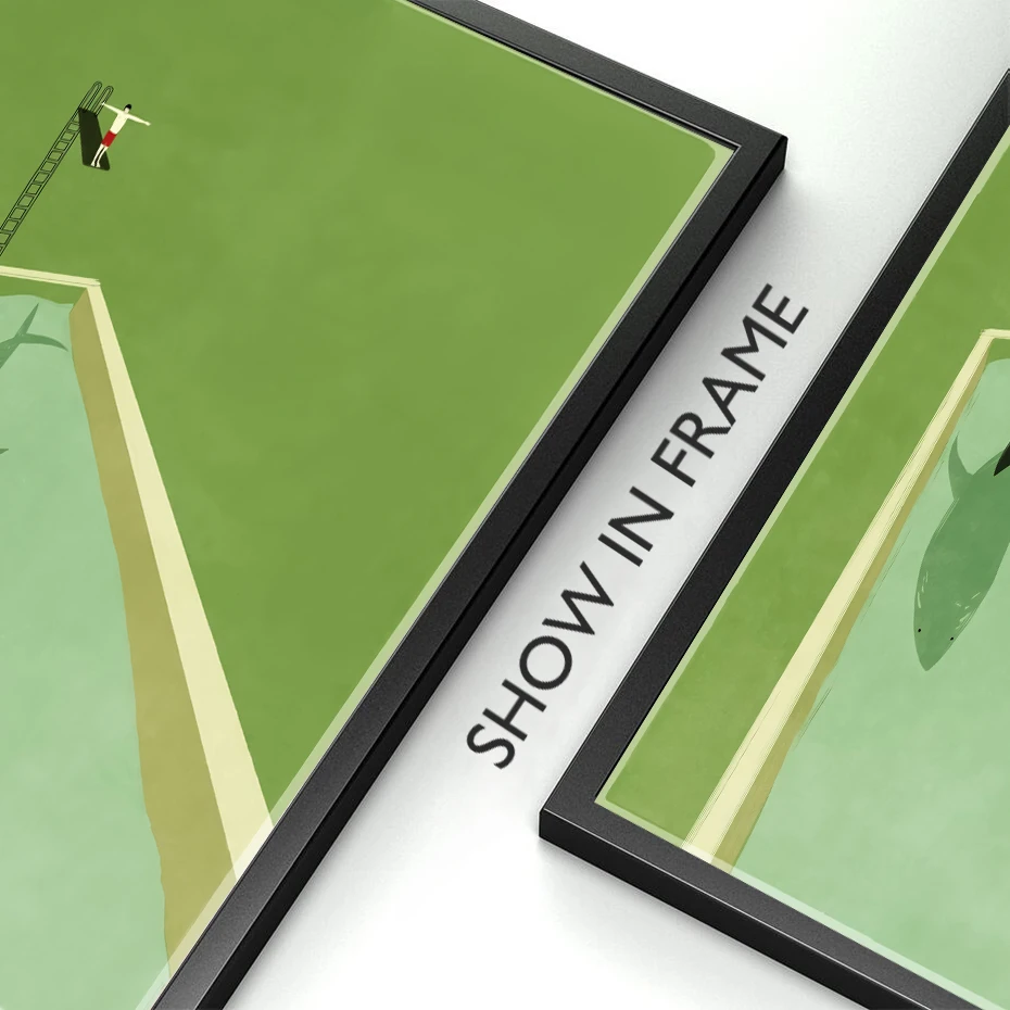 Абстрактная картина из парусины с зеленой акулой печатный плакат Скандинавии