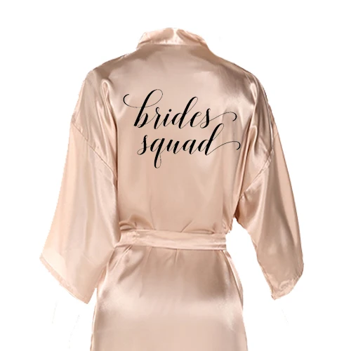 Халат кимоно Женский атласный пикантный цвета шампанского с принтом для