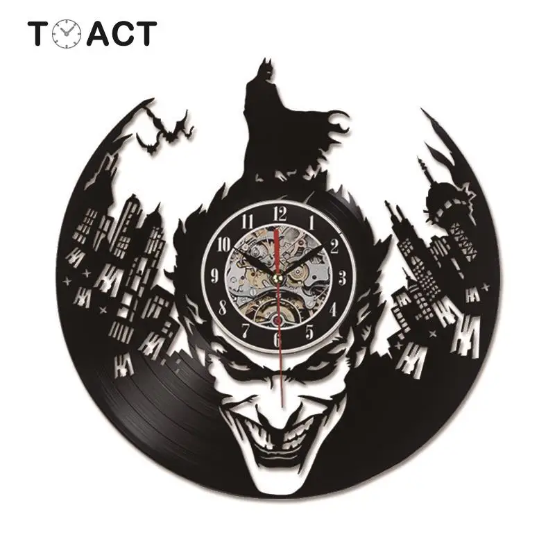 Виниловые настенные часы с Бэтменом современный дизайн 3D светодиодный 7 цветами