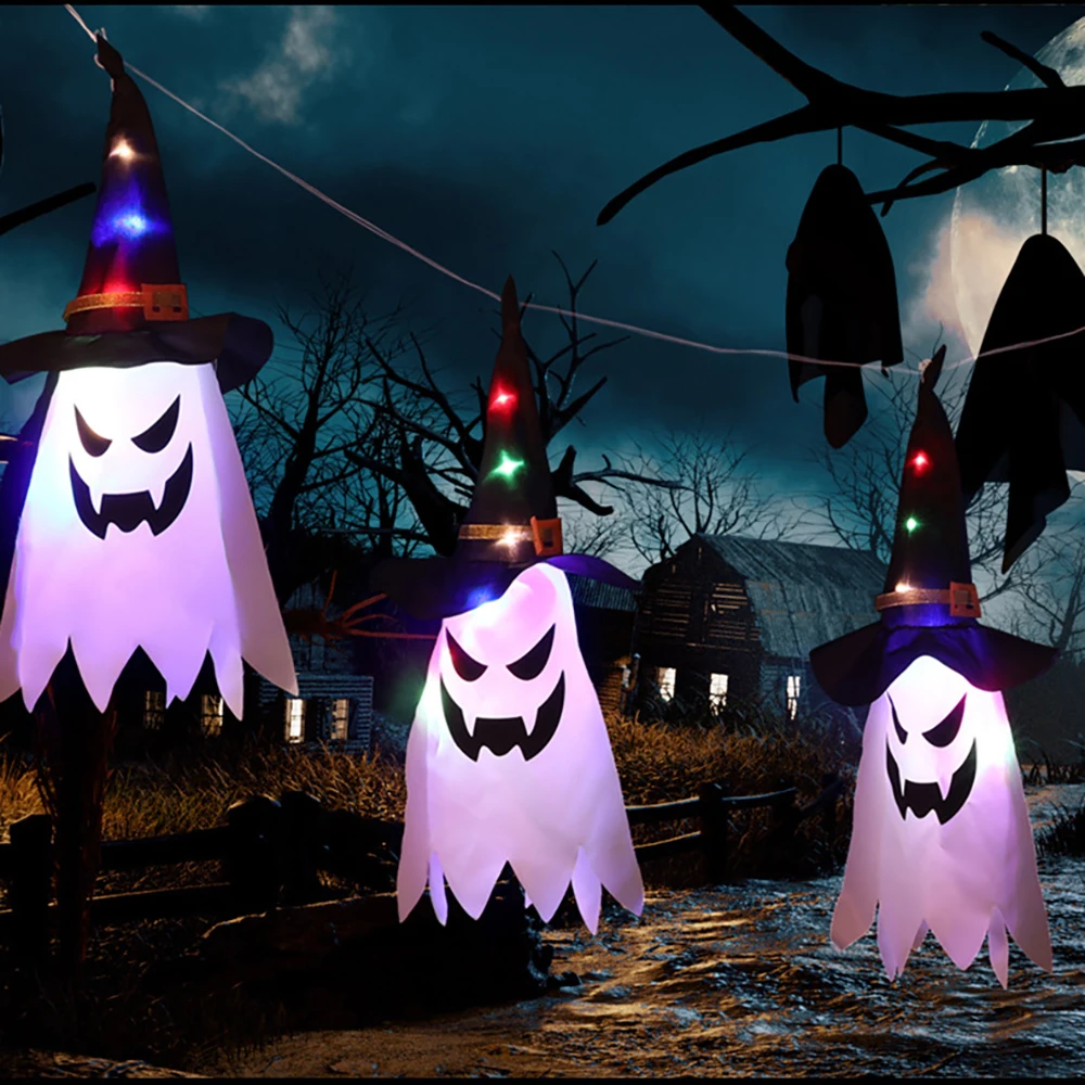 

Halloween LED Lanterns Wizard Hat Hanging Lamp Ghost Face Ghost Lamp String Ghost Festival Horror Atmosphere Room Decoration