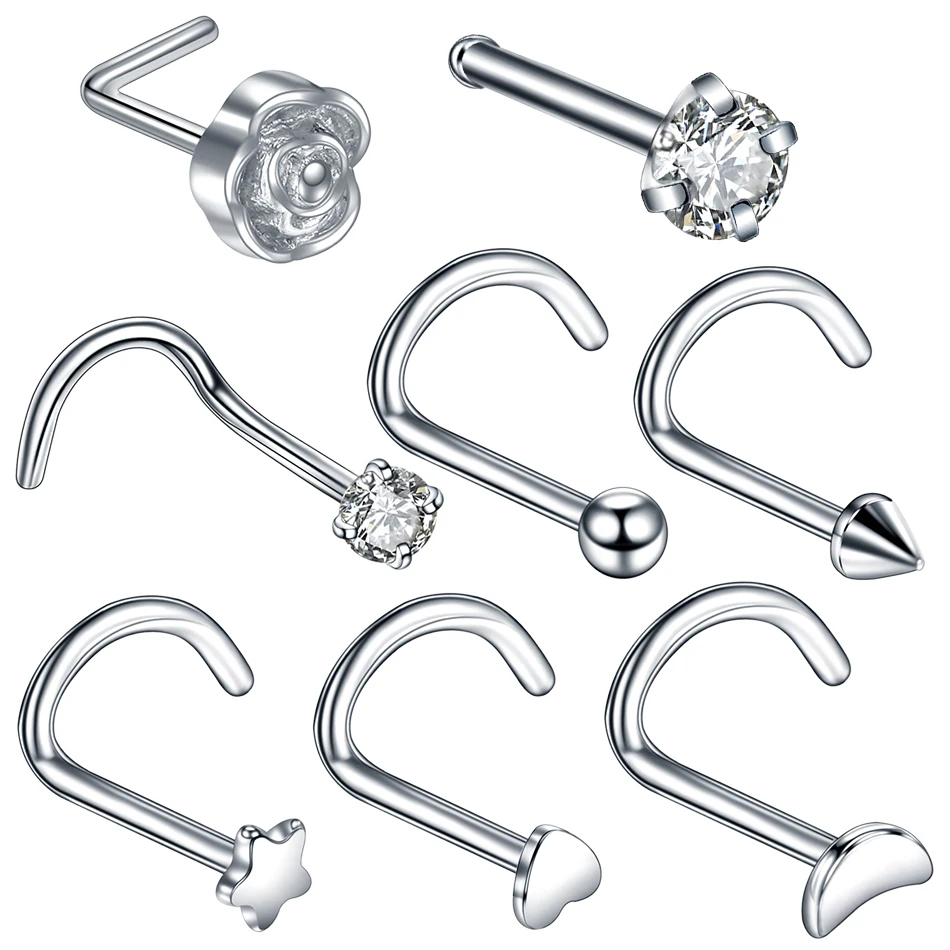 

1Pc/lot Stainless Steel Fashion Nose Rings L Shape Nose Stud 20G Nose Screw Heart Moon Star Sun Anchor Body Piercing Jewelry