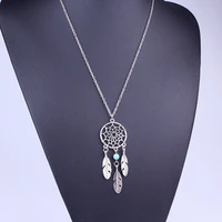 new fashion european and american bohemian ethnic style inlaid zircon tassel feather long necklace wholesale jewelry