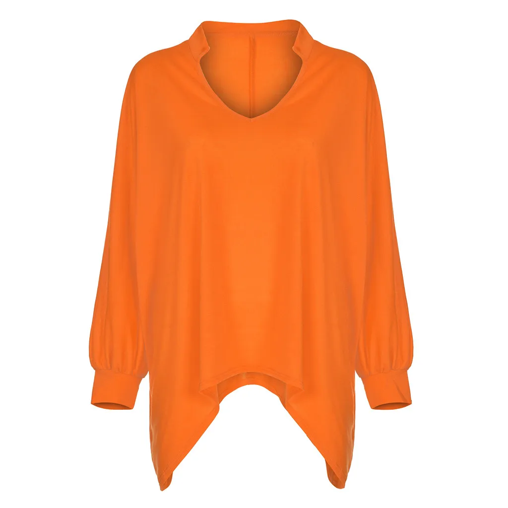 feitong Blouse Female Clothing Women's Loose Plus Size Solid Long Sleeve V-neck Pullover Blouse Tops Shirt Plus Size 5XL
