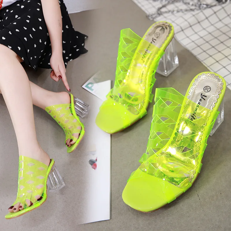 2019 г. Новая Летняя женская обувь прозрачные тапочки из прозрачного ПВХ на очень