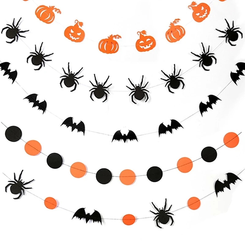 4M Halloween Hanging Ornaments Dot Pumpkin Spider Paper Banner Paper Garland Flags Bat Bunting Halloween Party Decoration