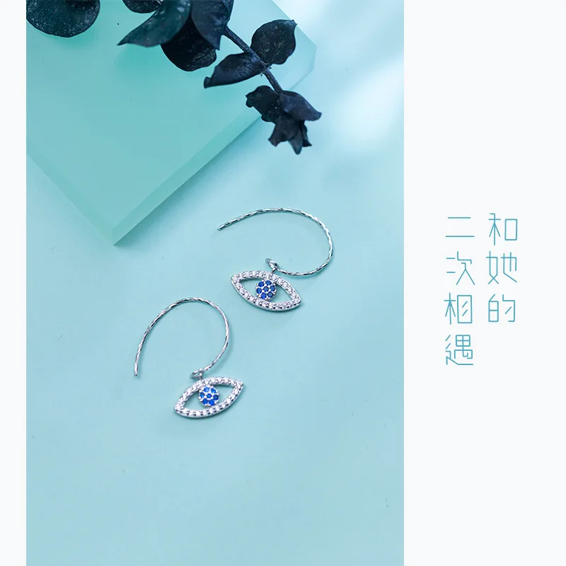 Trustdavis 100% 925 цельное Настоящее серебро белый синий глаз с фианитами серьги для