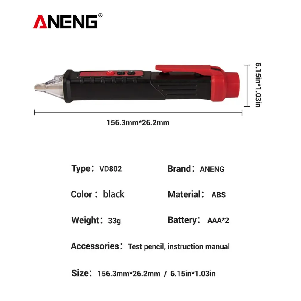 

ANENG VD802 Non-Contact AC Voltage Electric Tester Pen Induction Test Pencil With LED Light Electric Detectors Tester 12~1000V