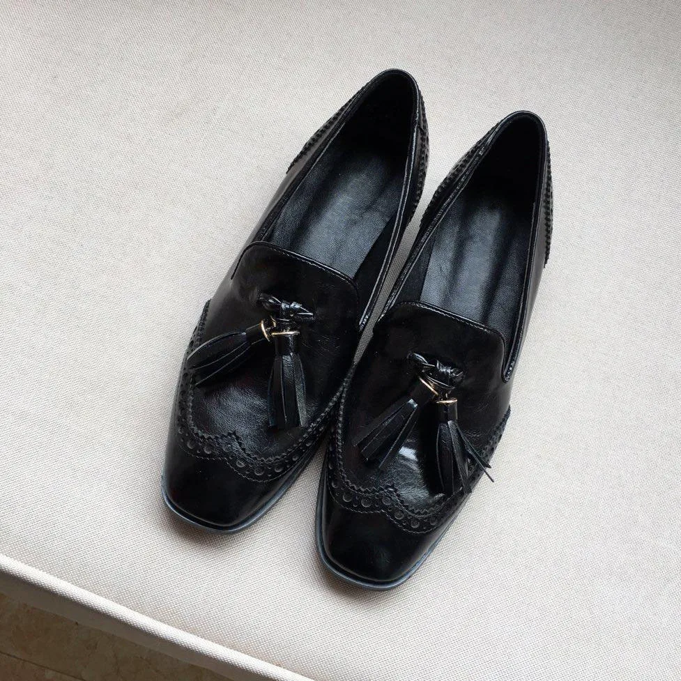 Обувь на плоской подошве с бахромой классические туфли из натуральной кожи