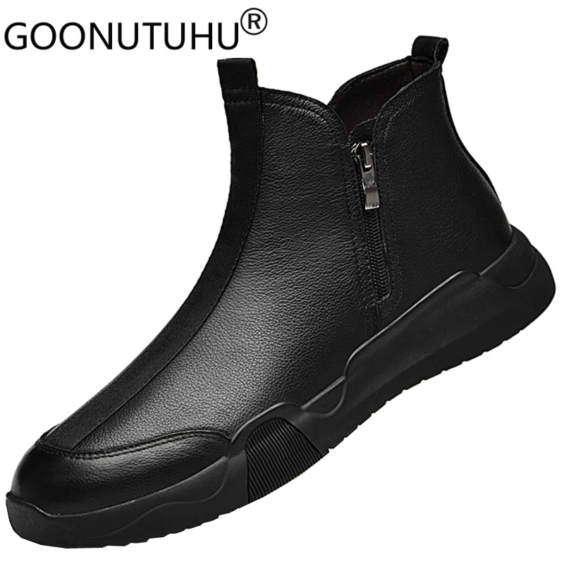 Men's Winter Boots Casual Genuine Leather Shoes Male Luxury Brand High Quality Flats Plush Boot Man Military Ankle Boots For Men