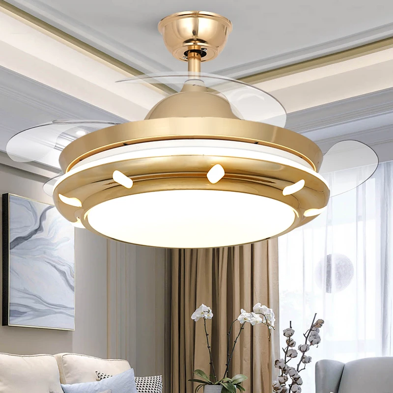

Modern Simple High Quality Acrylic Bedroom Fan Lamp LED Timing Variable Frequency Dimming Mute Remote Control Ceiling Fan Light