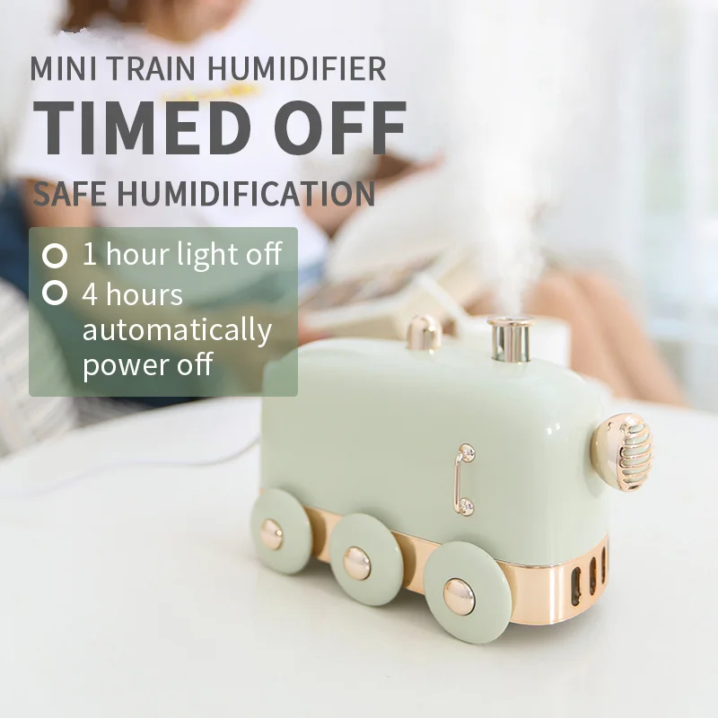 

300ml Ultrasonic Humidifier Retro Mini Train USB Aroma Air Diffuser Essential Oil Mist Maker Fogger With Color LED Light