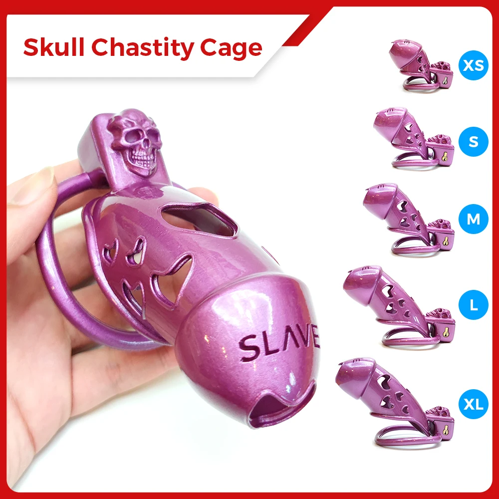 New Purple Skull Cock Cage Slave Chastity Cage BDSM Male Sex Shop Penis Ring Lock Male Erotic Gay Ladyboy 18+ Sex Toy for Men