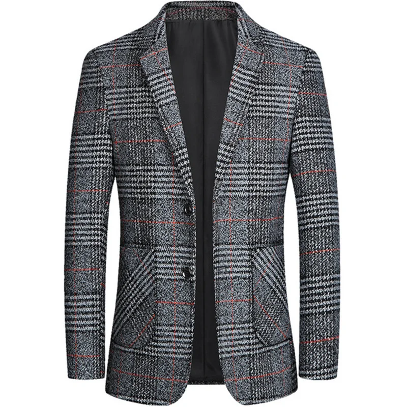 

2021 Spring Autumn Thin Fashion Blazers Men Slim Fits Coats Business Trench Male Casual Suit Lattice Pattern Plaid Classic Jacke